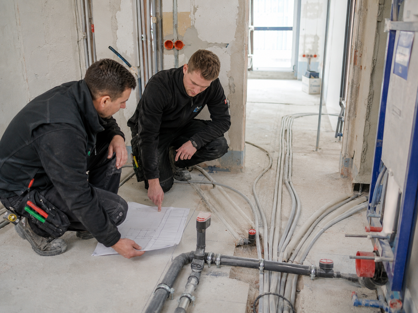 Koordination vorbereiteter Elektro- und Sanitäranschlüsse auf einer Baustelle