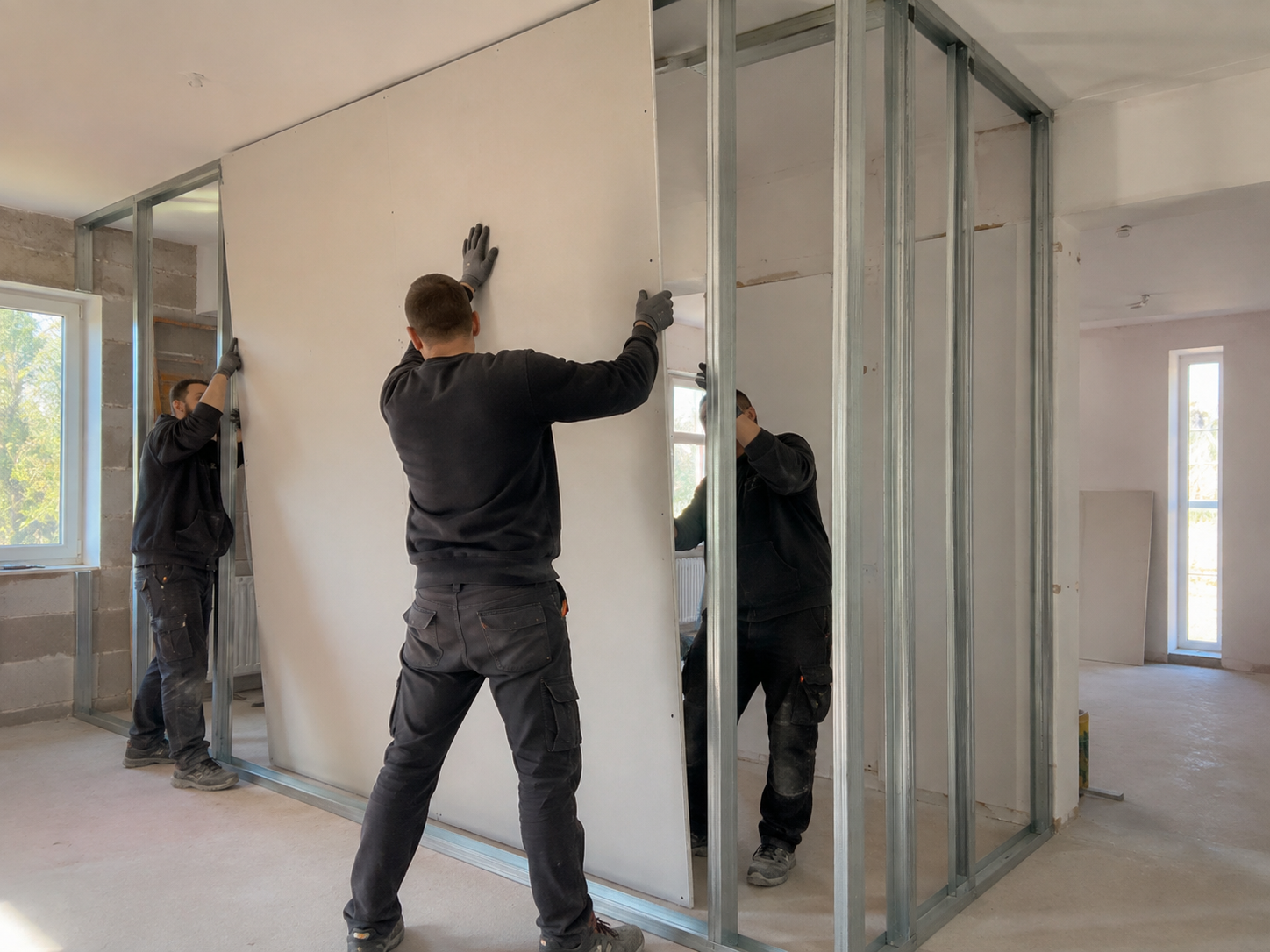 Montage einer nichttragenden Trockenbau-Trennwand zur neuen Raumaufteilung