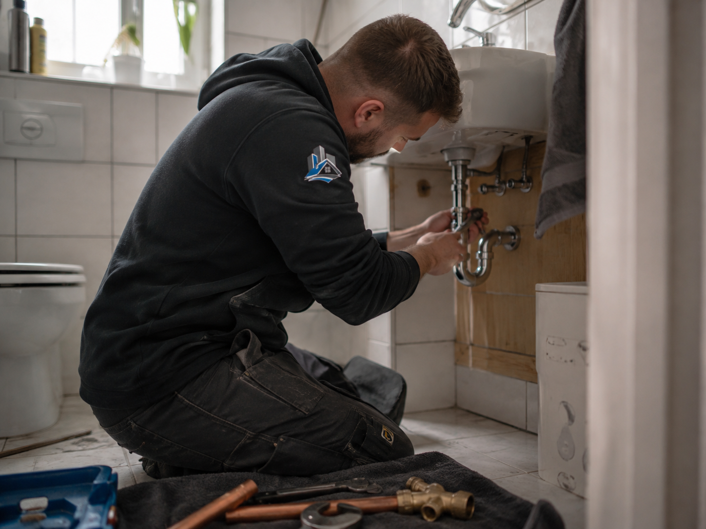 Sanitärarbeiten an einem Waschbecken